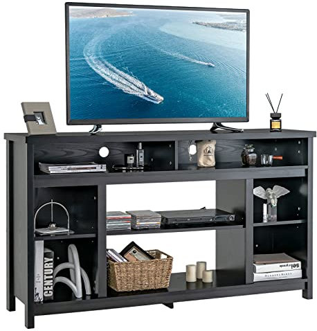 COSTWAY TV Stand for TVs up to 65 Inches, Wooden TV Cabinet Media Entertainment Center with Adjustable Storage Shelves, Living Room Bedroom TV Unit Console Table for 28 Electric Fireplace, Black