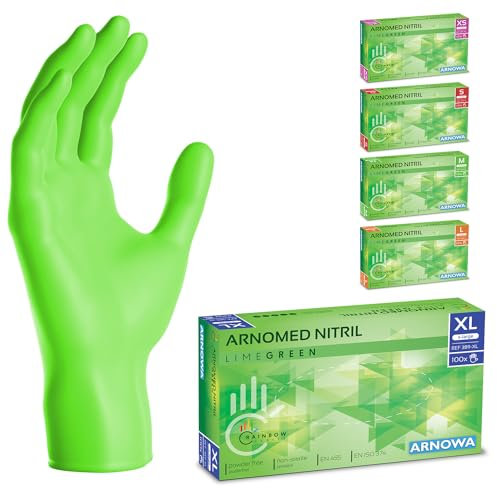 100x ARNOMED® Guantes nitrilo talla XL Verde, Guantes desechables quirurgicos y laboratorio, Luvas nitrilo descartaveis sin polvo y látex, Manoplas nitrilo en XS, S, M, L, XL, XXL