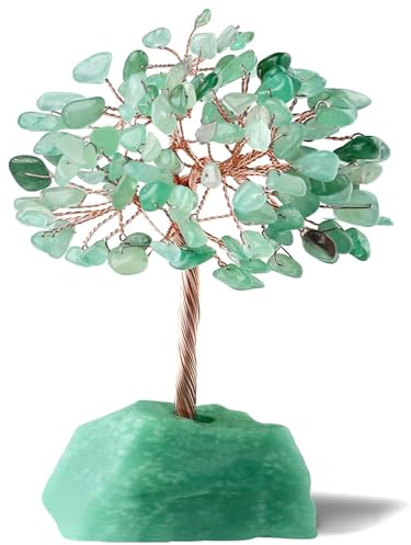 Pasdrucn Baum Des Lebens Kristall, Amethyst Stein, Lebensbaum Deko, Mischstein Heilung Edelstein Baum Mit Achat Scheiben Base, Edelsteine Heilsteine Für Kristalltherapie (grüner Aventurin)