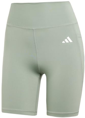 adidas Damen Optime Essentials Stash Pocket 7inch Short Leggings, Silver Green/White, M