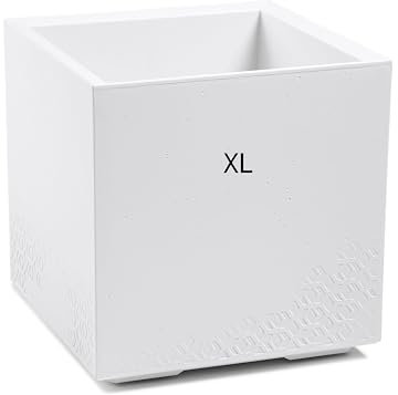 MELTOM Pot de fleurs carré avec roulettes très décoratif (blanc, XL)