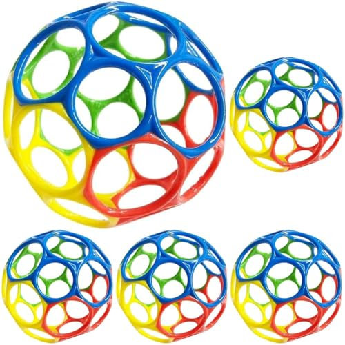 Bright Starts Oball Easy Grasp Classic Ball BPA-Free Infant Toy in Red, Yellow, Green, Blue, Age Newborn and up, 4 Inches (Pack of 5)