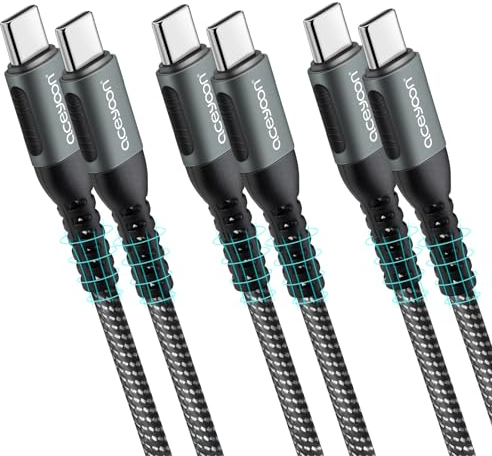 Aceyoon Cable USB C 100W [3 Piezas 0,5M+1M+2M] 5A PD de Carga Rápida Con Chip E-Marker, Soporta QC3.0 Para iPhone Serie 15, MacBook, Galaxy, Huawei