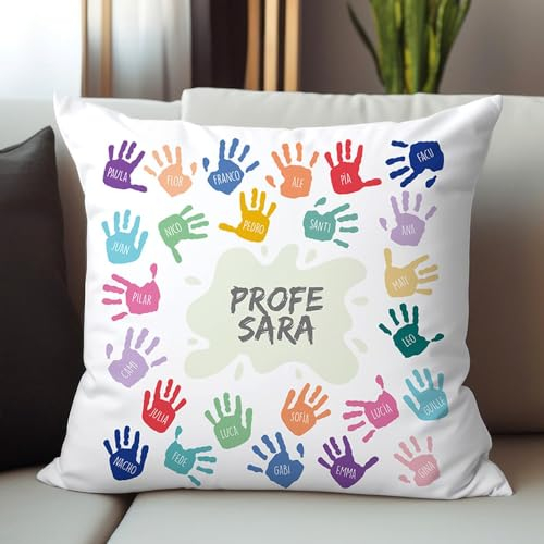 Transparent Gift Cojín Personalizado con Nombres y Texto Manos. Regalos Originales para Profesores. Cojines Personalizados con Foto. Funda con o Sin Relleno. Regalos Personalizados para Mujer, Hombre