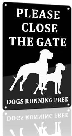 SINMAO Please Close the Gate Sign Aluminum 7.8x11.8 Inches Vertical Guard Dog Warning Sign Reflective Waterproof Rustproof for Indoor and Outdoor Black x1