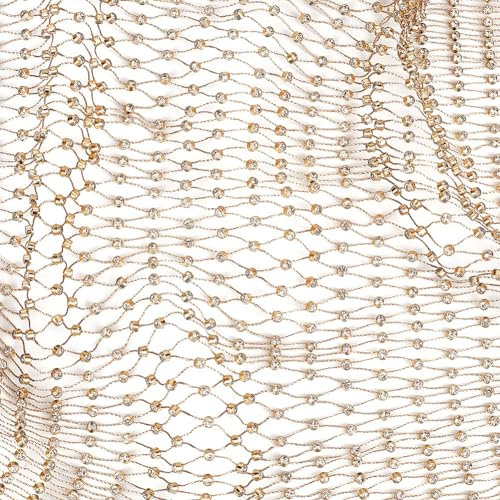 OLYCRAFT Tela de Malla Dorada Con Diamantes de Imitación Brillantes, 35 cm x 1,8 m, Elástica y Cortable Para Manualidades