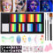 Janolia Pintacaras Infantil, 34 Colores UV Fluorescente Pinturas Cara para Niños con 3 Pinceles, Pintura Cara Niños Hipoalergenica, Neon Pintura Facial y Corporal Seguridad Halloween Fiesta Carnaval