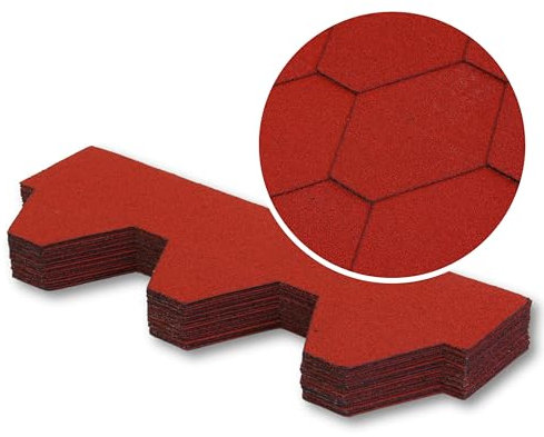 Premium Asphalt Roof Shingles, 25 Pcs Covers 32.2 sqft (3 sqm) - Red Hexagonal Shape Design Felt Shingles 31.5 in x 12.4 in (80 x 31.5 cm) Weather Resistant & Heavy-Duty Roofing Felt