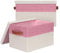 BinWhiz Pack of 2 Large Storage Boxes with Lids, Foldable Storage Boxes for Shelves, Fabric Storage Boxes With Leather Handle, Decorative Storage Box for Clothes, Books, 38x28x24 cm (Pink & Beige)