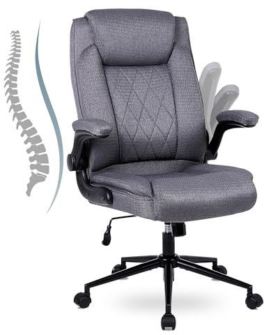 Flysky Ergonomischer Bürostuhl, Schreibtischstuhl mit Hoher Rückenlehne und Höhenverstellbar, Drehstuhl mit Kopfstütze Bequem, Chefsessel für Büro,Dunkelgrau