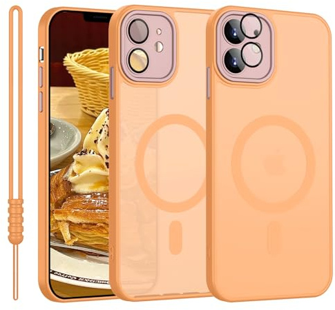 iPhone 12 Hülle mit MagSafe, Hanyhülle iPhone 12 Magnetisch Dünn Matte Touch Kameraschutz, Anti-Gelb rutschfest Kratzfest Schutz Stoßfest Hülle für iPhone 12 Orange