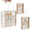 Wanddeko Boho Style 3er Set Holzrahmen mit gepressten Trockenblumen & Gras in Doppelglas - Ganzjährige Bilderrahmen zum Aufhängen Zimmer Deko, 16x11 cm, 19x14 cm, 22x17 cm
