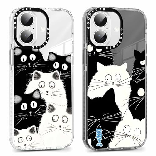 Foonary 2 Pack Clear Print Phone Case Compatible with iPhone 16 6.1, Soft Silicone with Cute Cat Design Aesthetics Transparent Pattern Cases, Shockproof Bumper Protector Cover for iPhone 16