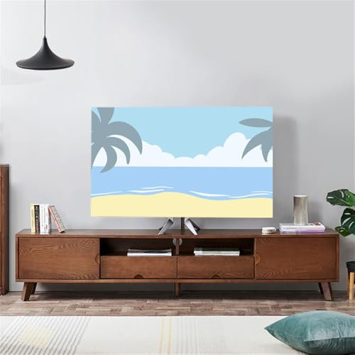 Hiseng TV Protector Cover, Dust-Proof TV/PC Display Protector Screen Cover All-Inclusive Elastic Indoor Living Room Decoration Dust Cover for 32” to 75”Display (32-37inch,Sea surface 2)