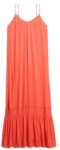 Superdry Damen Cami Maxikleid Leuchtend Korallrot 42