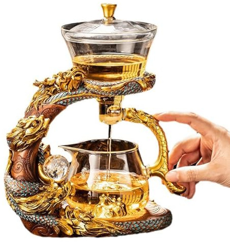 Vnook Glas-Teeset, Magnetische Teekanne, Lazy Kung Fu, Halbautomatisches Teeset, Hitzebeständige Teekanne, für Büro, Küche und Zuhause