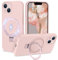 HuwaiH Cover in silicone liquido per iPhone 13 con Supporto Magnetico, [Protezione Rinforzata Fotocamera] - Custodia Silicone Militare Antiurto, Morbido Antigraffio in microfibra, Rosa femminile