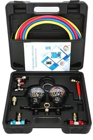 Tissting AC Pressure Gauge Set, AC Manifold Gauge Set for R410A R22 R134a R404A Refrigerant,Home Car Refrigerant Meter Refrigeration Manifold Kit AC Vacuum Pump and Gauge Set Auto Recharge