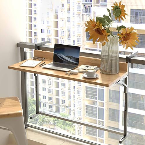 FORRTY Balkontisch Zum Aufhängen, Balkon Klapptisch Zum Einhängen, Terrassentisch, Aus Massivholz, Plattenbreite 38 cm + Dicke 1,8 cm, Kann An Allen Geländern Aufgehängt Werden(60X38CM(23X15in))