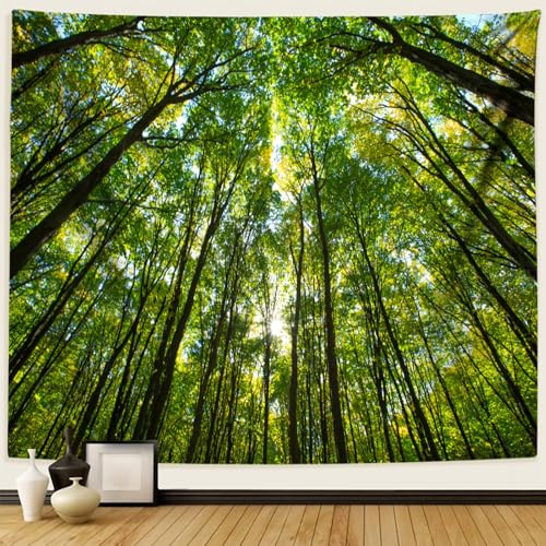Dsnyu Wandbehang Wald Natur, Wandteppich Landschaft Bäume Grün | Tapestry Wall 260x240cm Polyester Wanddeko Schlafzimmer Über Bett