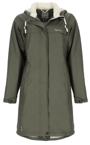 Dry Fashion Damen Regenmantel Oslo - PU-Mantel Outdoor in Navy, Größe 36 | Wind- & wasserddicht, Verschweißte Nähte, 2-Wege-Reißverschluss, Verstellbare Kapuze, Kinnschutz, Taillenregulierung, Taschen