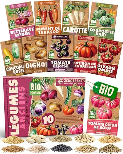 ZenGreens® Kit de Graines de Légumes Anciens bio - 10 variétés anciennes | comme au jardin de grand-mère, raretés presque oubliées, idée cadeau pour jardiniers