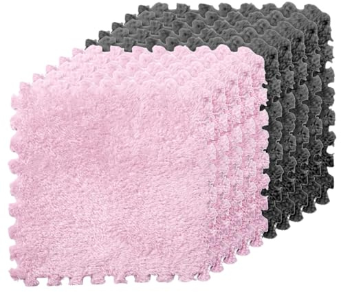 Graargpro 10-teiliges Set weicher, schützender Patchwork-Matten, 30 x 30 cm Plüsch-Puzzleteppich für die Bodendekoration, Rosa-Grau