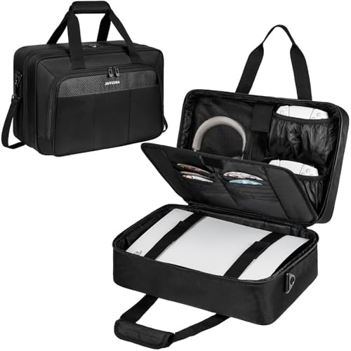 Jaffzora Étui de Transport Fin pour PS5 PRO/PS5/PS5 - Sac de Protection de Voyage pour Console PlayStation 5, manettes, disques de Jeu et Accessoires de Jeu, Noir , Organiseur de Sac