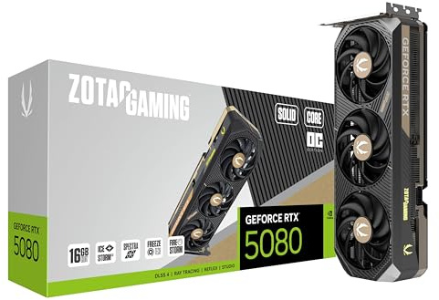 ZOTAC Gaming GeForce RTX 5080 Solid CORE OC DLSS 4 16GB GDDR7 256-bit 30 Gbps PCIE 5.0 Gaming Graphics Card, IceStorm 3.0 Advanced Cooling, Spectra RGB Lighting, ZT-B50800J2-10A