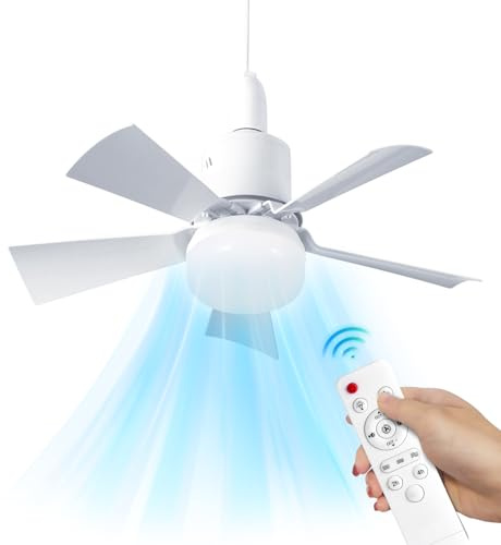 UOAESR E27 Socket Ceiling Fan with Lights and Remote, 30W Dimmable LED Ceiling Fan 3 Wind Speeds 3 Color Modes with 1/2/4 Hour Timer, Screw in Mount Fan Light for Bedroom Living Room Office (White)