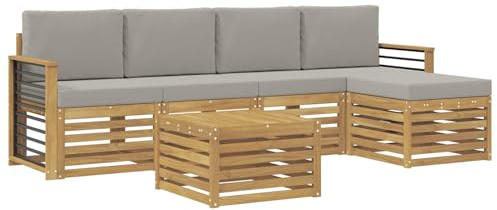 vidaXL Outdoor-Sofagarnitur 6 pcs Weiß und Hellgrau 59 x 59 x 37 cm, Gartenmöbel, modernes Outdoor-Sofa, modulares Set, Lounge für die Terrasse, bequem entspannen