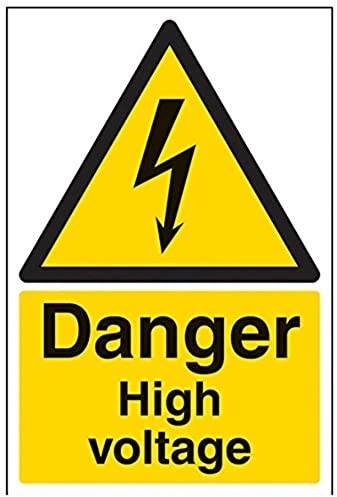 vsafety Schilder 68003 au-r Danger High Voltage Achtung Elektrische Zeichen, 1 mm starrer Kunststoff, Portrait, 200 mm x 300 mm, schwarz/gelb