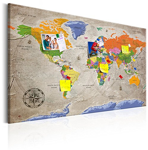 murando - Weltkarte Pinnwand & Vlies Leinwandbild 90x60 cm 1 Teilig Kunstdruck modern Wandbilder XXL Wanddekoration Design Wand Bild - Landkarte Karte Reise Geographie k-A-0133-v-a