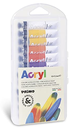 PRIMO Morocolor Acryl, 12 Tuben à 7,5 ml feine Acrylfarbe, matte und brillante Farben