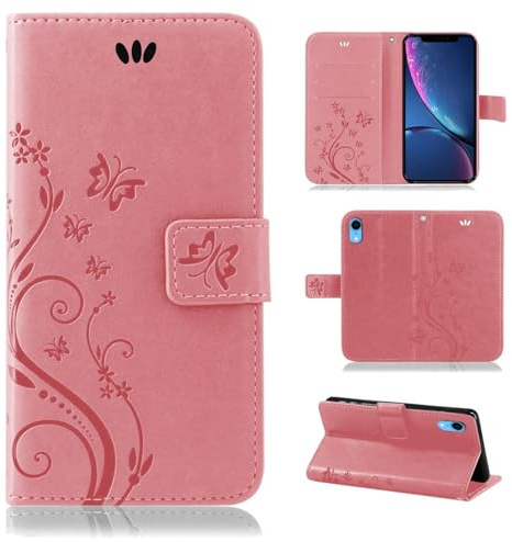 betterfon Hülle Kompatibel mit Apple iPhone XR | Premium PU Leder Handyhülle Wallet Case für iPhone XR | Schutzhülle Blumen Klapphülle Handyhülle | Rosa