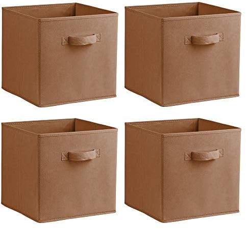 Urban Living Multi Purpose 31cm Cubic Storage Box Collapsible Organiser Storage Cube Basket Bin for Clothes, Toys, Books, DVDs, Bedding, Towels and More... (Brown x4)
