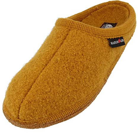 HAFLINGER Walktoffel Alaska Wolle Filzpantoffel Hausschuh Senf, Gr. 43