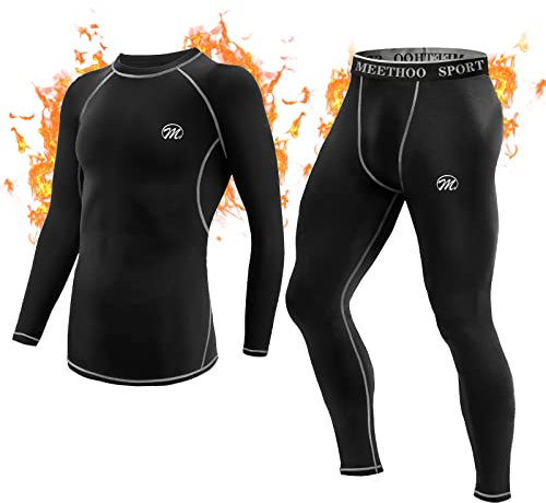 MeetHoo Thermounterwäsche Herren, Funktionsunterwäsche Set Funktionswäsche Thermo Skiunterwäsche Thermowäsche Base Layer Unterhemd Unterhose für Laufen