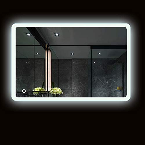 Turefans Montage mural Miroir de salle de bain, Miroir LED, Blanc froid (6400K) + 5050LED + étanche + interrupteur tactile (50 x 70 cm)