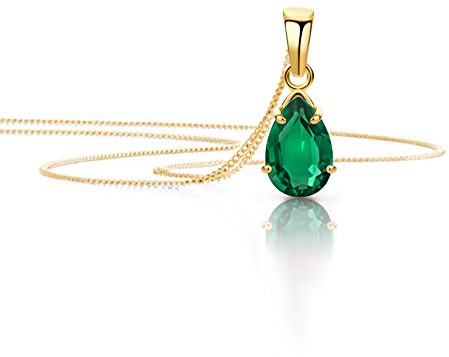 Orovi Schmuck Damen Tropfen Kette Gold mit Ketttenanhänger Edelstein/Geburtsstein Smaragd in grün klassische Halskette aus Gelbgold 9 Karat / 375 Gold Edelstein schmuck