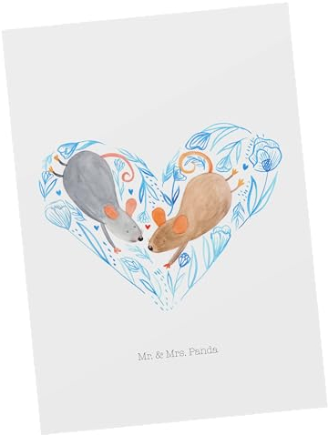 Mr. & Mrs. Panda Postkarte Mäuse Herz - Geschenk, Ansichtskarten, Ehemann, Pärchen, Einladungskarten Geburtstag, Ehefrau, Lieblingsmensch, Partner,