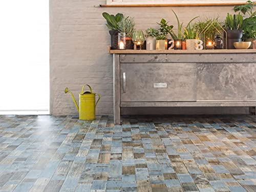 PVC Bodenbelag Vinylboden in Vintage-Optik, blau, Zuschnitt (4m breit, 5m lang)