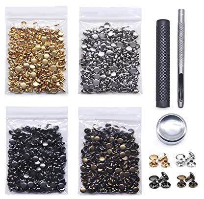 400 Sets Ledernieten, Doppelkappen-Nieten, röhrenförmig, 4 Farben, Metallnieten mit Befestigungswerkzeugen für DIY-Lederhandwerk, Kleidung, Schuhe, Taschen, Gürtel, , Dekoration (5 x 5 mm)
