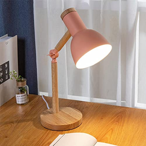 Chao Zan Tischlampe LED Leselampe im klassichen Holz-Design, mit schwenkbaren Holzarmen,E27 Augenfreundliche Tischlampe, Studierlampe, Arbeitslampe, Nachttischlampe, Rosa