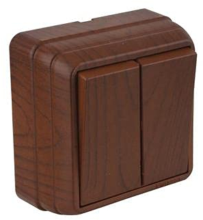 Interrupteur double en saillie (marche/arrêt) aspect bois / couleur bois - Imitation noyer (noyer) - IP20 - Mutlusan - AP Serie BRON