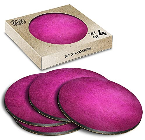 4 x Eco Boxed Cork Coasters - Distressed Hot Pink Grunge Colour Drink Cup Mug Glass Table Mat #24565