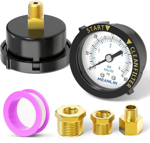 MEANLIN MEASURE 0~60Psi Plastic Frame 1/4 NPT Start and Clean Filter Pressure Gauge，Suitable for Swimming Pool, spa, Aquarium (0-60Psi/0-4BAR/KIT, Center Back Mount)
