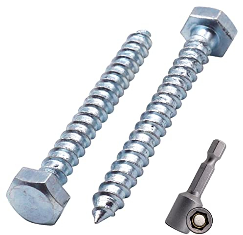 Marcopol Tornillos hexagonales de acero galvanizado DIN 571 para madera, M6 x 50 mm, tornillos de cabeza hexagonal (10, M6 x 50 mm), color plateado