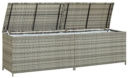 Gecheer Gartentruhe, Gartenbank aus Polyrattan, Aufbewahrungsbox für den Außenbereich, große Truhe aus Polyrattan, 200 x 50 x 60 cm, Grau