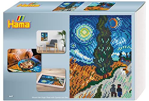 Hama Perlen 3607 Große Geschenk-Box Van Gogh mit ca. 10.000 bunten Midi Bügelperlen mit Durchmesser 5 mm, 6 Stiftplatten, inkl. Bügelpapier, kreativer Bastelspaß für Jugendliche und Erwachsene